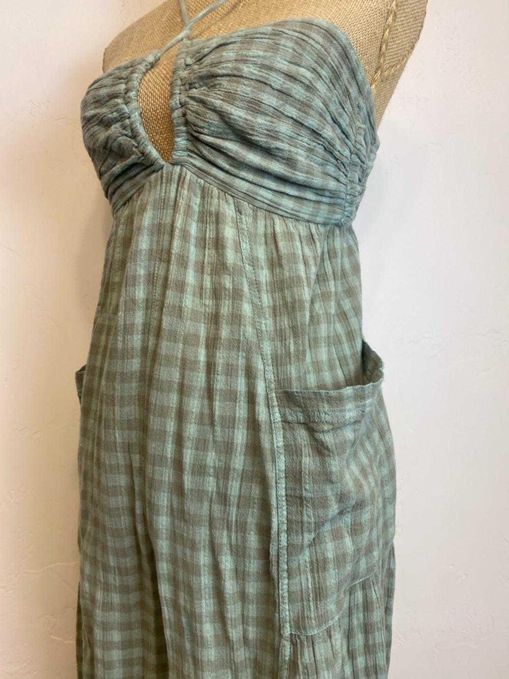 Free People Plaid Halter Jumpsuit with Balloon Style Pants Lightweight - Picture 5 of 12